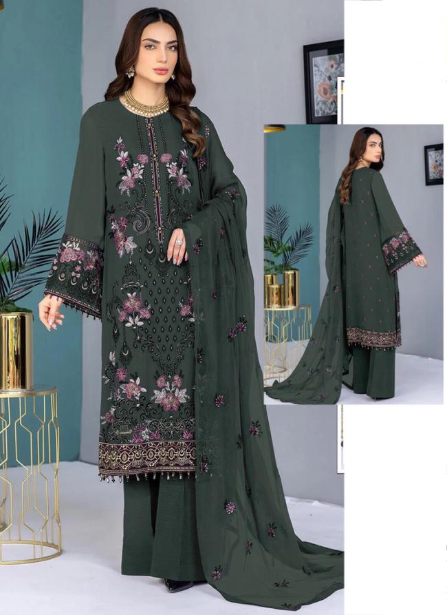 Georgette Green Eid Wear Embroidery Work Pakistani Suit